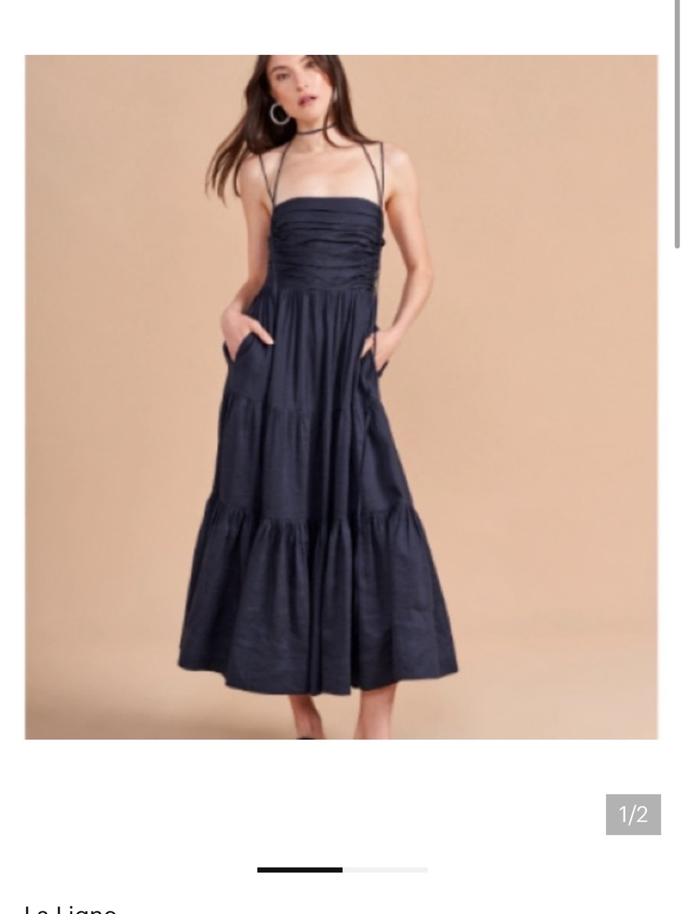 La Ligne Navy Smocked Maxi Dress with Spaghetti Straps / detachable straps